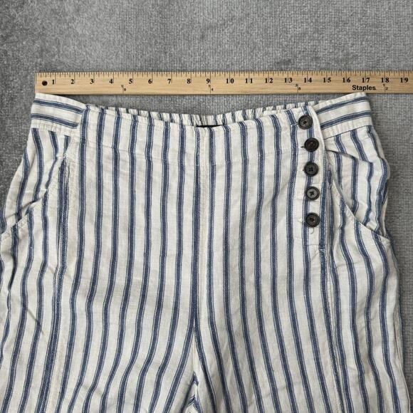 Tahari Pants Womens XL Blue Cream Stripe Linen Blend Wide Leg Cropped High Rise - Picture 6 of 11